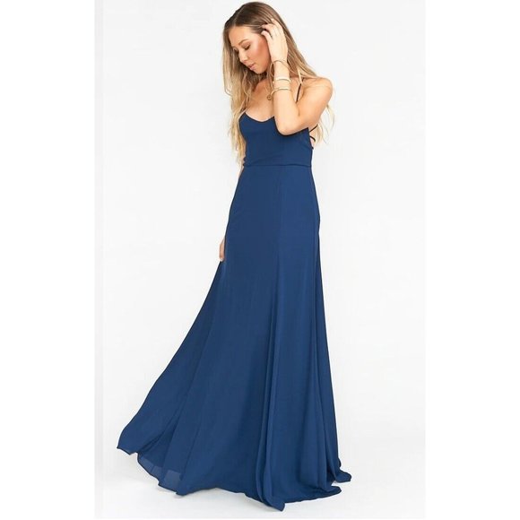 Show Me Your MuMu Godshaw Goddess Gown Dress Medium Strappy Back Rich Navy - Picture 2 of 11